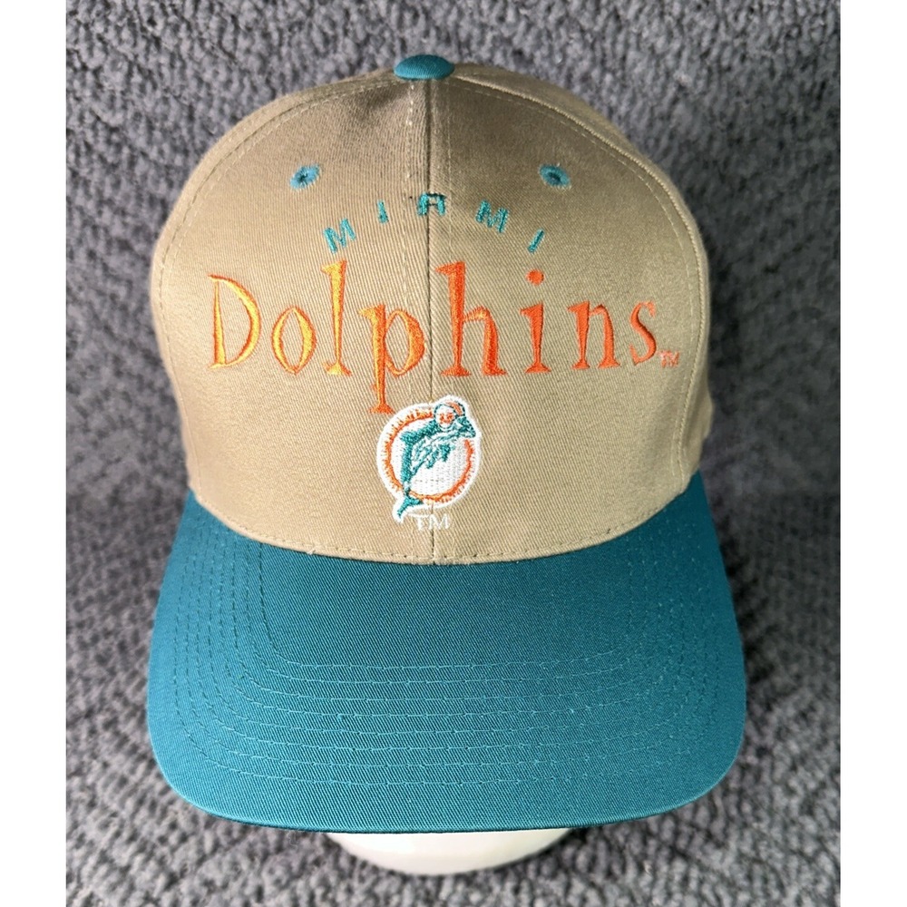 Vintage 90s Drew Pearson NFL Miami Dolphins Snapback Hat Tan EUC VHTF